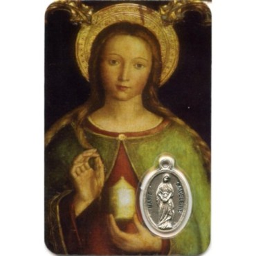 Carte médaille en métal avec prière, plastifiée – 8,5 x 5,4 cm. plusieurs saints.