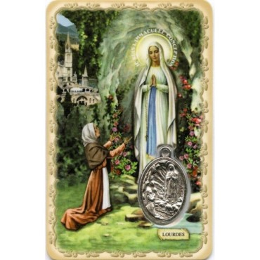 Carte médaille en métal avec prière, plastifiée – 8,5 x 5,4 cm. plusieurs saints.