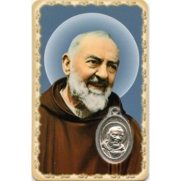 Carte médaille en métal avec prière, plastifiée – 8,5 x 5,4 cm. plusieurs saints.