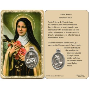 Carte médaille en métal avec prière, plastifiée – 8,5 x 5,4 cm. plusieurs saints.