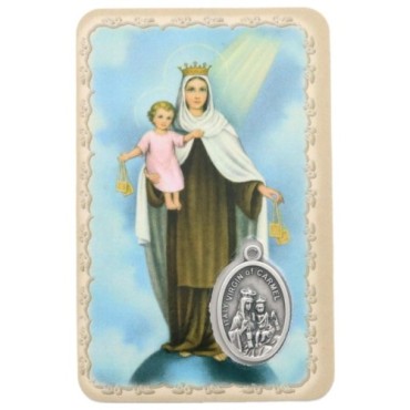 Carte médaille en métal avec prière, plastifiée – 8,5 x 5,4 cm. plusieurs saints.