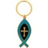 Porte-cles Ictus en metal de couleur dore avec croix au centre, hauteur 5 cm. Existe de differentes couleurs.