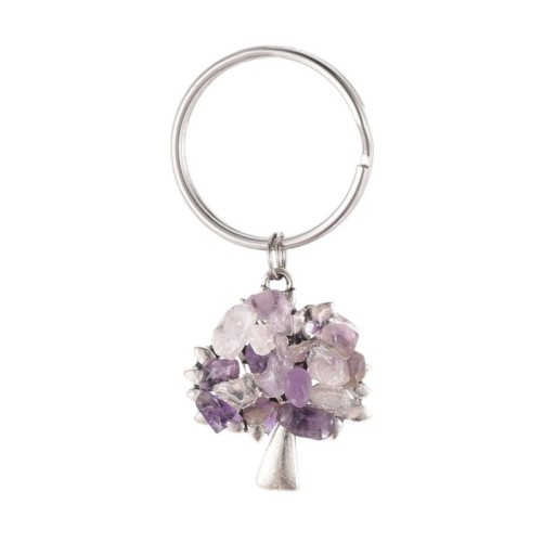 Porte-clés Ø 2,8 cm arbre de vie avec éclats différentes pierres..