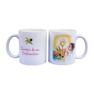 Mug blanc en ceramique texte: Souvenir de ma confirmation H.9.5 Ø 8 cm..