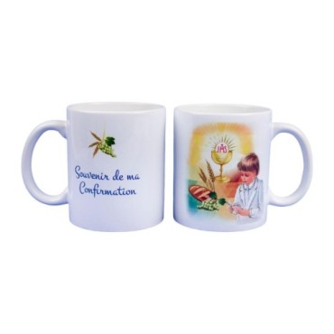 Mug blanc en ceramique texte: Souvenir de ma confirmation H.9.5 Ø 8 cm..