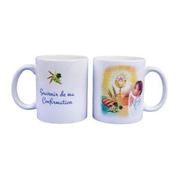 Mug blanc en ceramique texte: Souvenir de ma confirmation H.9.5 Ø 8 cm..