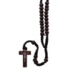Chapelet sur corde grains en bois Ø 9 mm, longueur au cœur 28 cm, croix avec Christ imprime. Existe de differentes couleurs.