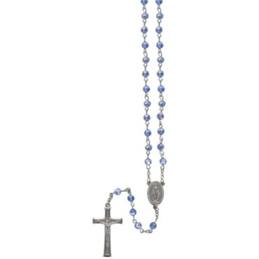 Chapelet sur chaine avec grains a facettes en semi-cristal Ø 7 mm et croix avec Christ. Existe de differentes couleurs.