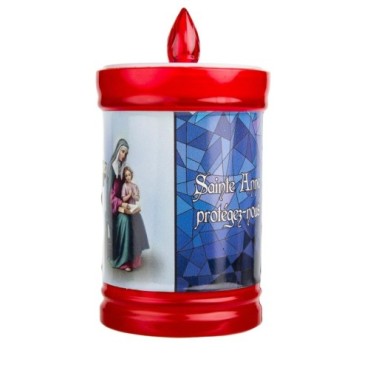 Lumignons a piles hauteur 10 cm duree 60 jours couleur rouge avec image du saint.