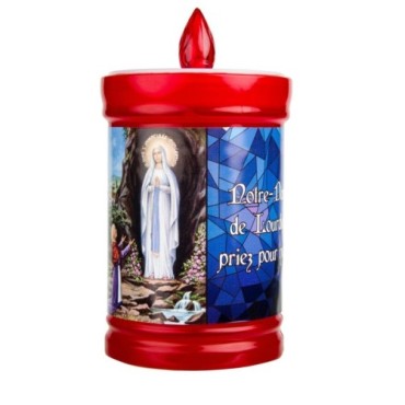 Lumignons a piles hauteur 10 cm duree 60 jours couleur rouge avec image du saint.