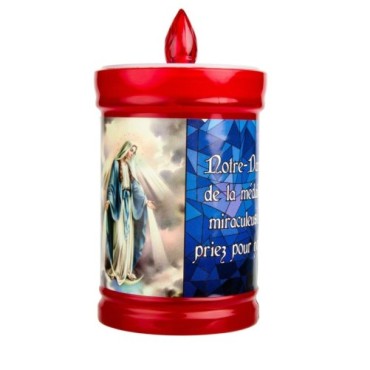 Lumignons a piles hauteur 10 cm duree 60 jours couleur rouge avec image du saint.
