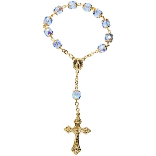 Dizainier sur chaine couleur doree grains semi cristal plusieurs couleurs Ø 7 mm, croix metal avec Christ..