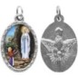 Médaille métal de couleur argentée ovale avec rebord effet dentelle H.2,5 cm avec résine. Disponible avec différents Saints.
