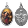 Médaille ovale métal argenté, rebord torsadé, résine. H : 2,5 cm. Différents Saints disponibles.