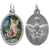 Médaille ovale métal argenté, rebord torsadé, résine. H : 2,5 cm. Différents Saints disponibles.