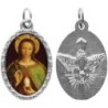 Médaille ovale métal argenté, rebord torsadé, résine. H : 2,5 cm. Différents Saints disponibles.