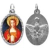 Médaille ovale métal argenté, rebord torsadé, résine. H : 2,5 cm. Différents Saints disponibles.