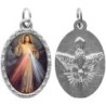 Médaille ovale métal argenté, rebord torsadé, résine. H : 2,5 cm. Différents Saints disponibles.