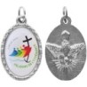 Médaille ovale métal argenté, rebord torsadé, résine. H : 2,5 cm. Différents Saints disponibles.