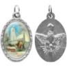 Médaille ovale métal argenté, rebord torsadé, résine. H : 2,5 cm. Différents Saints disponibles.