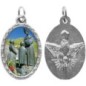 Médaille métal de couleur argentée ovale avec rebord effet dentelle H.2,5 cm avec résine. Disponible avec différents Saints.