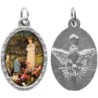Médaille ovale métal argenté, rebord torsadé, résine. H : 2,5 cm. Différents Saints disponibles.