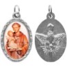 Médaille ovale métal argenté, rebord torsadé, résine. H : 2,5 cm. Différents Saints disponibles.