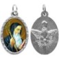 Médaille métal de couleur argentée ovale avec rebord effet dentelle H.2,5 cm avec résine. Disponible avec différents Saints.