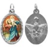Médaille ovale métal argenté, rebord torsadé, résine. H : 2,5 cm. Différents Saints disponibles.
