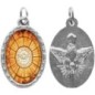 Médaille métal de couleur argentée ovale avec rebord effet dentelle H.2,5 cm avec résine. Disponible avec différents Saints.