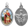 Médaille ovale métal argenté, rebord torsadé, résine. H : 2,5 cm. Différents Saints disponibles.