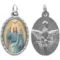 Médaille métal de couleur argentée ovale avec rebord effet dentelle H.2,5 cm avec résine. Disponible avec différents Saints.