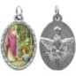 Médaille métal de couleur argentée ovale avec rebord effet dentelle H.2,5 cm avec résine. Disponible avec différents Saints.