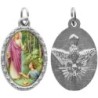 Médaille ovale métal argenté, rebord torsadé, résine. H : 2,5 cm. Différents Saints disponibles.