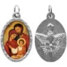 Médaille ovale métal argenté, rebord torsadé, résine. H : 2,5 cm. Différents Saints disponibles.