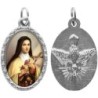Médaille ovale métal argenté, rebord torsadé, résine. H : 2,5 cm. Différents Saints disponibles.
