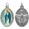Médaille ovale métal argenté, rebord torsadé, résine. H : 2,5 cm. Différents Saints disponibles.