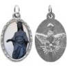 Médaille ovale métal argenté, rebord torsadé, résine. H : 2,5 cm. Différents Saints disponibles.