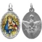 Médaille métal de couleur argentée ovale avec rebord effet dentelle H.2,5 cm avec résine. Disponible avec différents Saints.