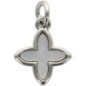 Croix de cou carrée petit modèle en laiton de couleur argentée et coquille d'eau douce  H. 8 mm