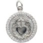 Médaille de l'EX-VOTO Ø 1.6 cm en laiton de couleur argenté, contour avec zircons et coquille naturelle.