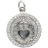 Médaille de l'EX-VOTO Ø 1.6 cm en laiton de couleur argenté, contour avec zircons et coquille naturelle.