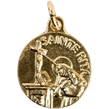 Médaille moulée en métal couleur dorée Ø 1.8 cm. Plusieurs saints.