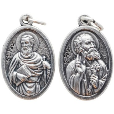 Médaille en métal couleur argentée forme ovale H. 2,2 cm. Plusieurs saints.