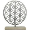 Fleur de vie en métal sur socle en bois de manguier H 28 cm