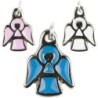 Medaille forme ange metal couleur argentee Ø 1 cm, emaillee plusieurs couleurs.