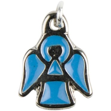 Médaille forme ange métal couleur argentée Ø 1 cm, émaillée plusieurs couleurs..
