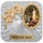Plaque auto forme carrée en alu striée H. 3.50 cm avec rose avec résines. Disponible avec différents Saints.