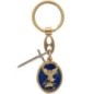 Porte-clés en métal doré, émail bleu, Saint Michel avec rayons et breloque épée – H. 3 cm..