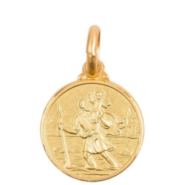 Medaille en plaque or Ø 14 mm, plusieurs saints. Livree en boite..